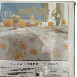 Bardwil Easter Morning Tablecloth Fabric Flowerbed Bunny 60x102 Oblong